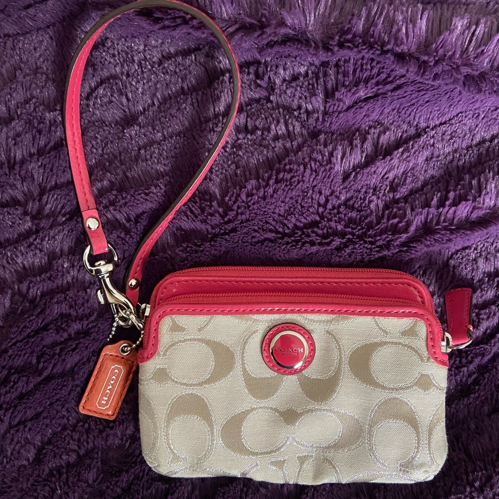 Coach Poppy Signature Double Zip Wristlet